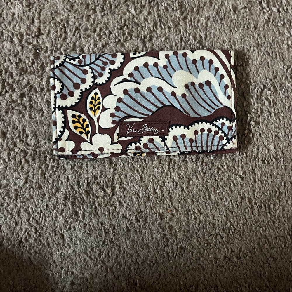 Vera Bradley Quilted Floral Wallet in Brown, Blue & Cream